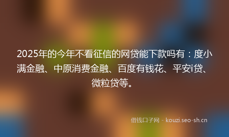 2025年的今年不看征信的网贷能下款吗有：度小满金融、中原消费金融、百度有钱花、平安i贷、微粒贷等。