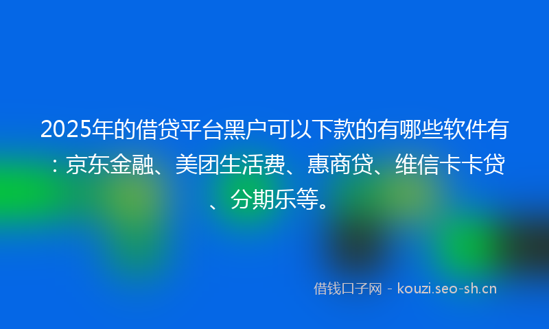 2025年的借贷平台黑户可以下款的有哪些软件有：京东金融、美团生活费、惠商贷、维信卡卡贷、分期乐等。