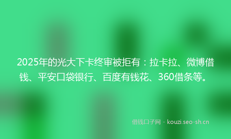 2025年的光大下卡终审被拒有：拉卡拉、微博借钱、平安口袋银行、百度有钱花、360借条等。