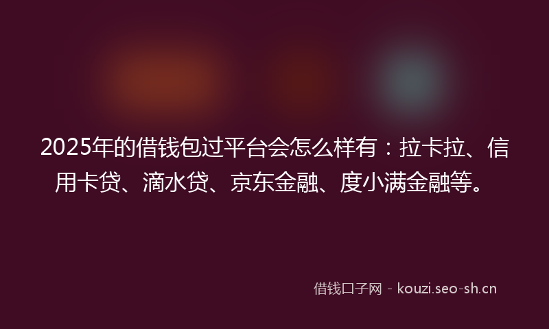 2025年的借钱包过平台会怎么样有：拉卡拉、信用卡贷、滴水贷、京东金融、度小满金融等。