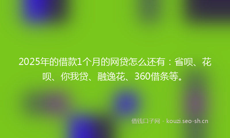 2025年的借款1个月的网贷怎么还有：省呗、花呗、你我贷、融逸花、360借条等。