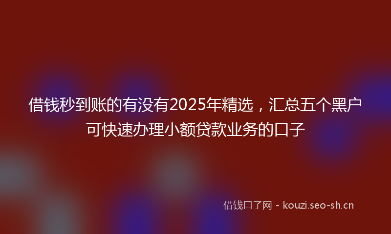 借钱秒到账的有没有2025年精选，汇总五个黑户可快速办理小额贷款业务的口子