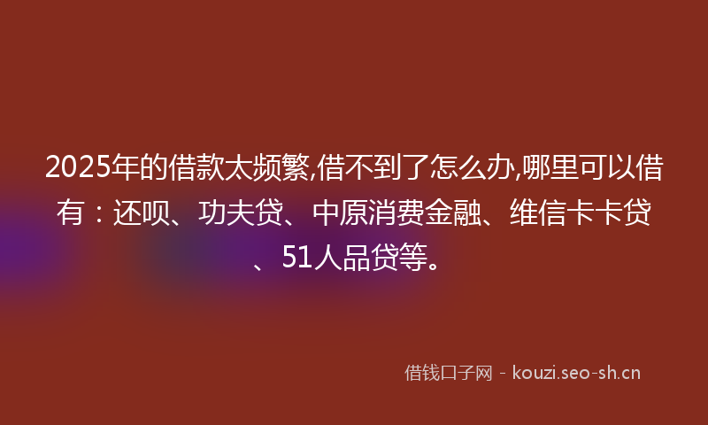 2025年的借款太频繁,借不到了怎么办,哪里可以借有:还呗、功夫贷、中原消费金融、维信卡卡贷、51人品贷等。