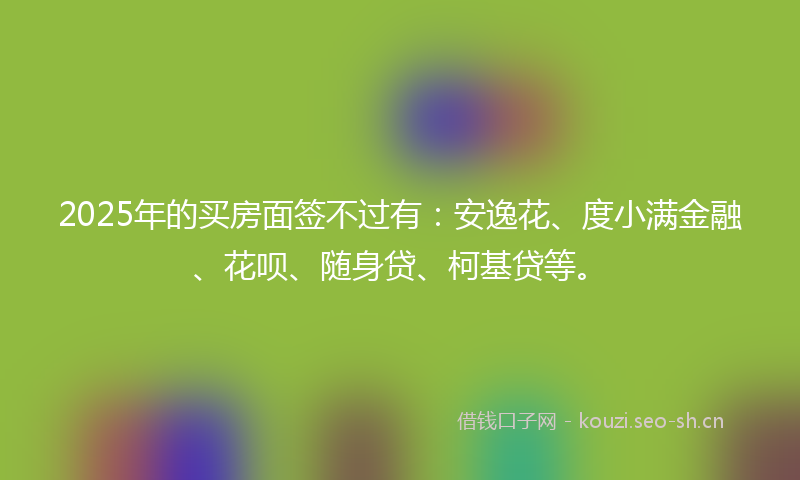 2025年的买房面签不过有：安逸花、度小满金融、花呗、随身贷、柯基贷等。