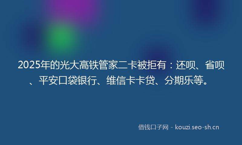 2025年的光大高铁管家二卡被拒有：还呗、省呗、平安口袋银行、维信卡卡贷、分期乐等。