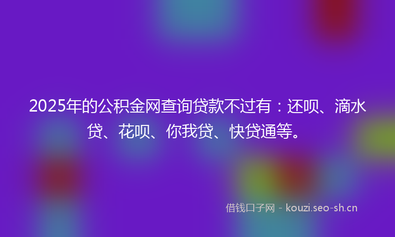 2025年的公积金网查询贷款不过有：还呗、滴水贷、花呗、你我贷、快贷通等。
