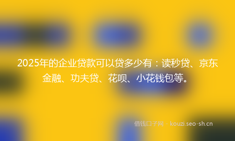 2025年的企业贷款可以贷多少有:读秒贷、京东金融、功夫贷、花呗、小花钱包等。