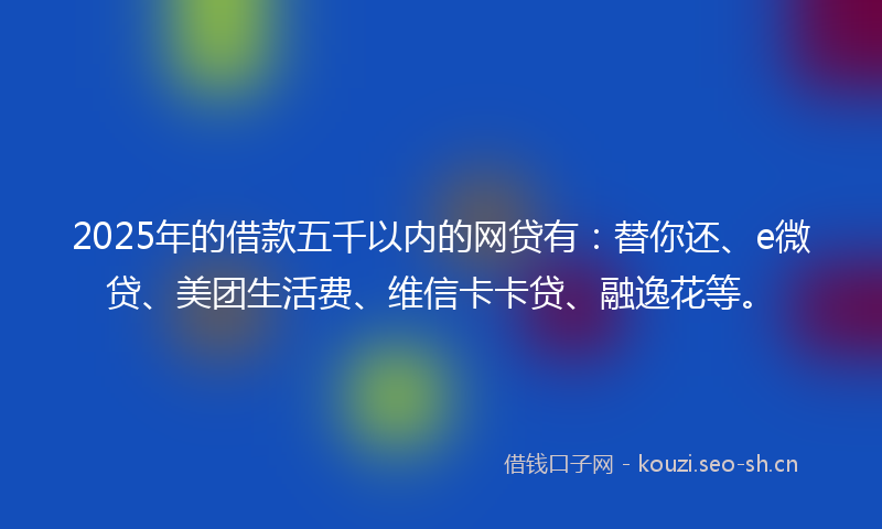 2025年的借款五千以内的网贷有：替你还、e微贷、美团生活费、维信卡卡贷、融逸花等。