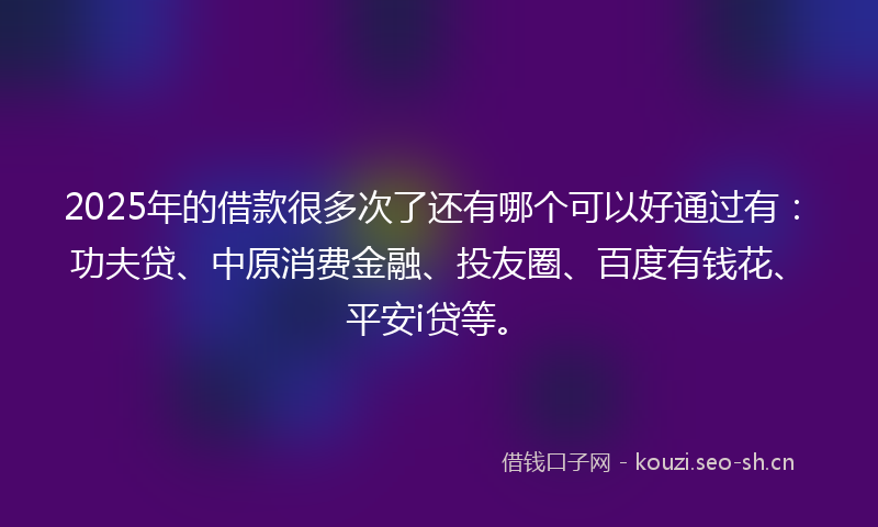 2025年的借款很多次了还有哪个可以好通过有：功夫贷、中原消费金融、投友圈、百度有钱花、平安i贷等。