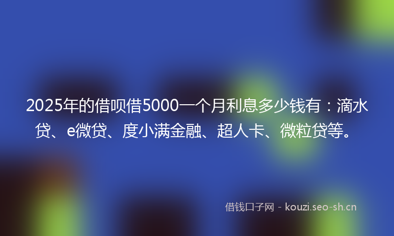 2025年的借呗借5000一个月利息多少钱有:滴水贷、e微贷、度小满金融、超人卡、微粒贷等。