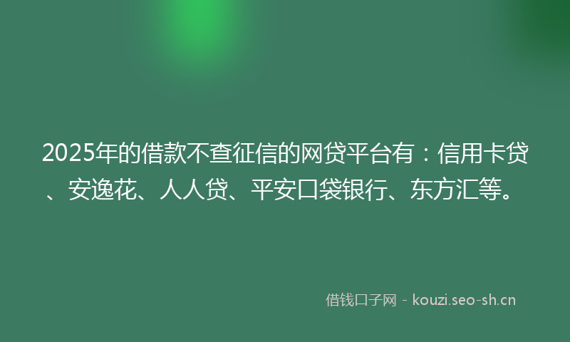 2025年的借款不查征信的网贷平台有：信用卡贷、安逸花、人人贷、平安口袋银行、东方汇等。