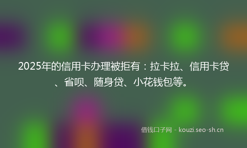 2025年的信用卡办理被拒有：拉卡拉、信用卡贷、省呗、随身贷、小花钱包等。