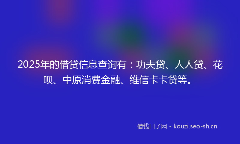 2025年的借贷信息查询有：功夫贷、人人贷、花呗、中原消费金融、维信卡卡贷等。