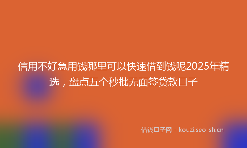 信用不好急用钱哪里可以快速借到钱呢2025年精选,盘点五个秒批无面签贷款口子