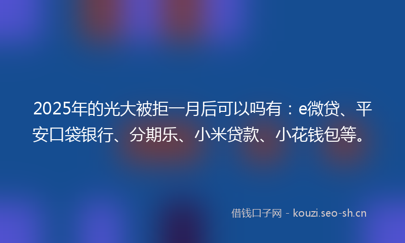 2025年的光大被拒一月后可以吗有：e微贷、平安口袋银行、分期乐、小米贷款、小花钱包等。