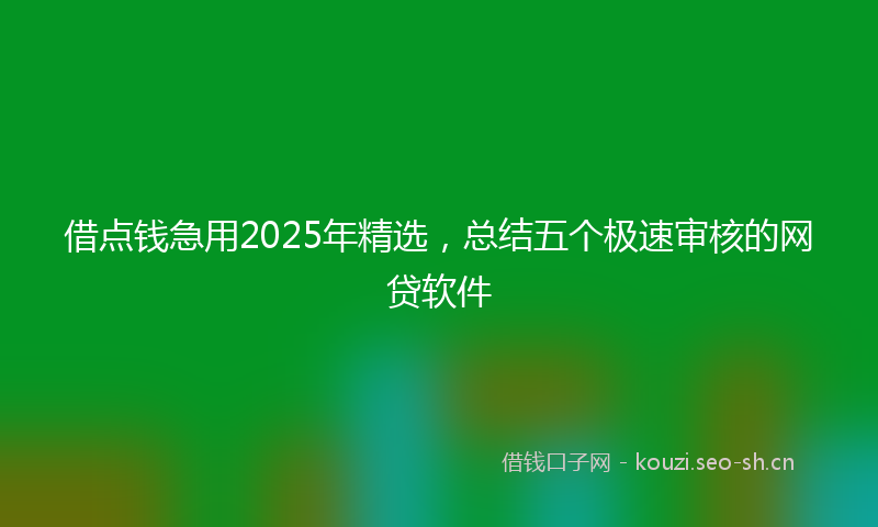 借点钱急用2025年精选，总结五个极速审核的网贷软件