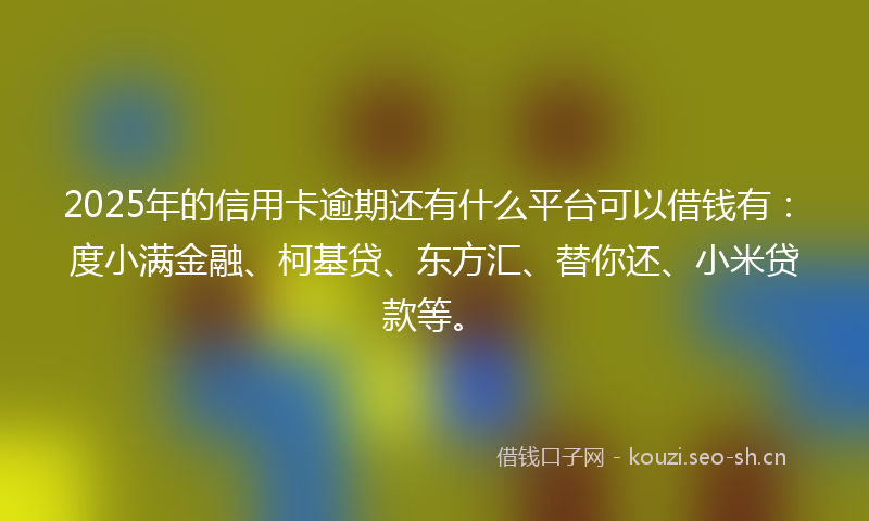 2025年的信用卡逾期还有什么平台可以借钱有:度小满金融、柯基贷、东方汇、替你还、小米贷款等。