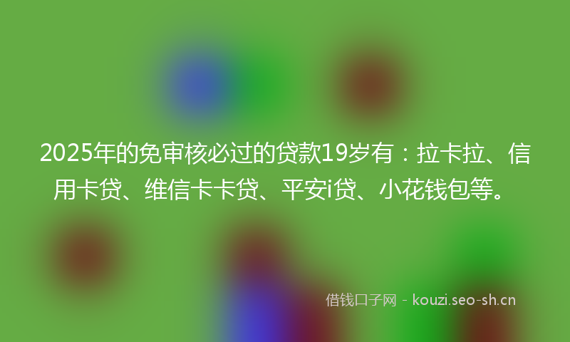2025年的免审核必过的贷款19岁有：拉卡拉、信用卡贷、维信卡卡贷、平安i贷、小花钱包等。