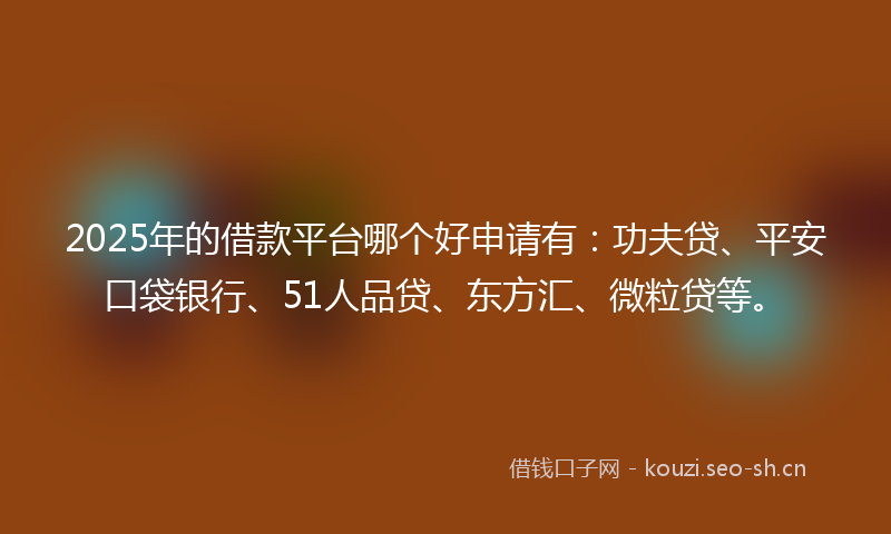 2025年的借款平台哪个好申请有：功夫贷、平安口袋银行、51人品贷、东方汇、微粒贷等。