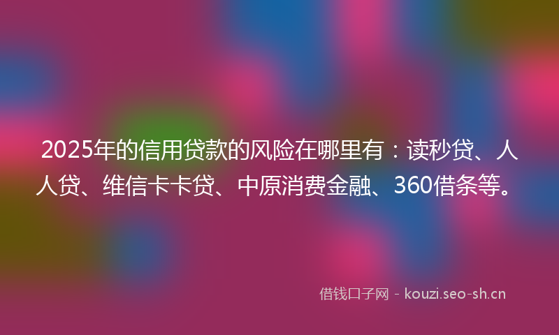 2025年的信用贷款的风险在哪里有:读秒贷、人人贷、维信卡卡贷、中原消费金融、360借条等。