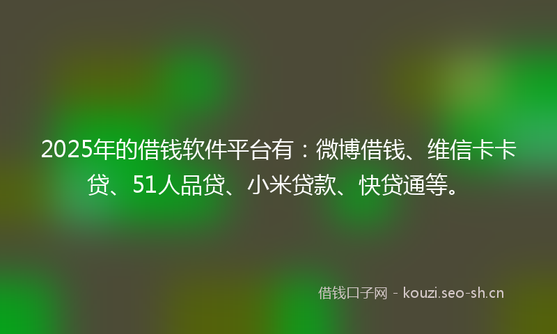 2025年的借钱软件平台有:微博借钱、维信卡卡贷、51人品贷、小米贷款、快贷通等。