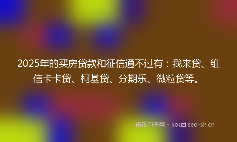 2025年的买房贷款和征信通不过有：我来贷、维信卡卡贷、柯基贷、分期乐、微粒贷等。