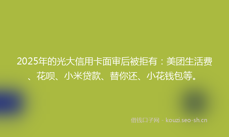 2025年的光大信用卡面审后被拒有:美团生活费、花呗、小米贷款、替你还、小花钱包等。
