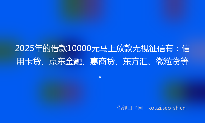 2025年的借款10000元马上放款无视征信有：信用卡贷、京东金融、惠商贷、东方汇、微粒贷等。