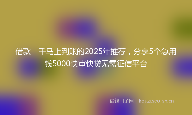 借款一千马上到账的2025年推荐，分享5个急用钱5000快审快贷无需征信平台