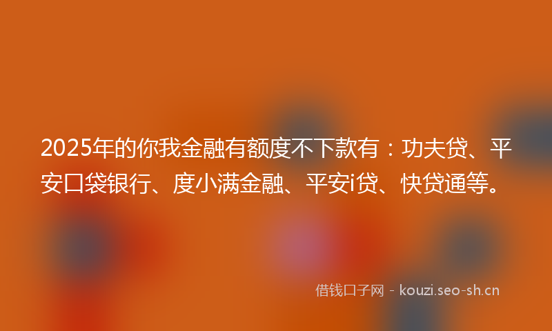 2025年的你我金融有额度不下款有：功夫贷、平安口袋银行、度小满金融、平安i贷、快贷通等。