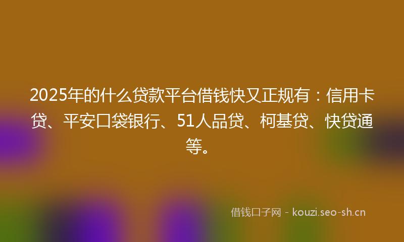 2025年的什么贷款平台借钱快又正规有：信用卡贷、平安口袋银行、51人品贷、柯基贷、快贷通等。
