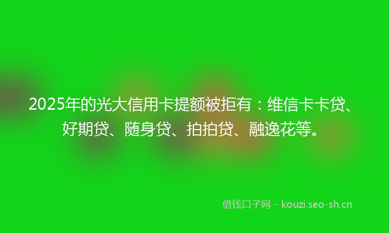 2025年的光大信用卡提额被拒有：维信卡卡贷、好期贷、随身贷、拍拍贷、融逸花等。