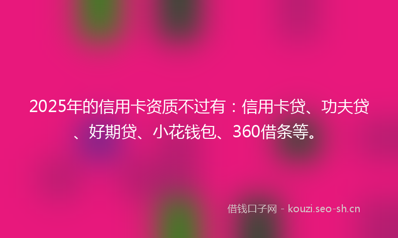 2025年的信用卡资质不过有:信用卡贷、功夫贷、好期贷、小花钱包、360借条等。