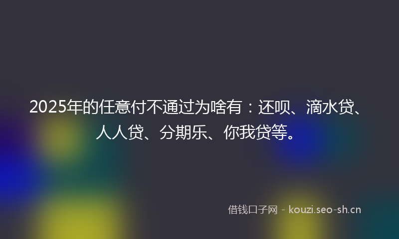 2025年的任意付不通过为啥有:还呗、滴水贷、人人贷、分期乐、你我贷等。