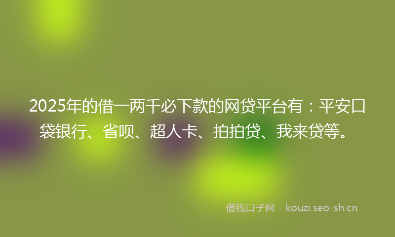 2025年的借一两千必下款的网贷平台有：平安口袋银行、省呗、超人卡、拍拍贷、我来贷等。