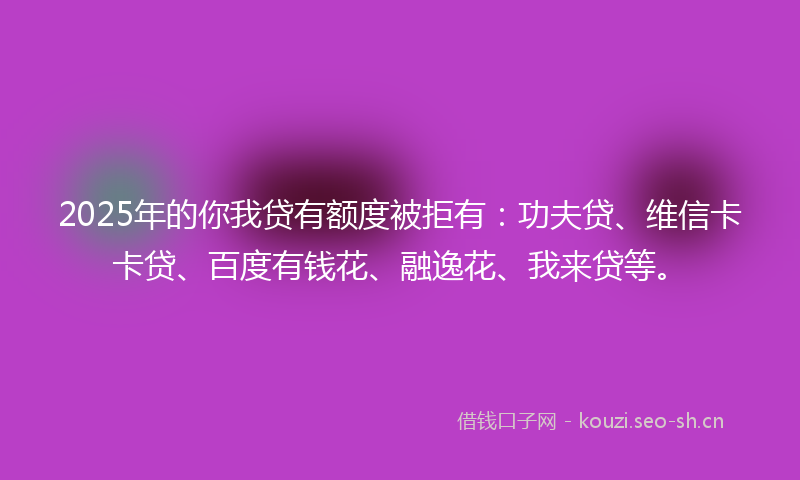 2025年的你我贷有额度被拒有：功夫贷、维信卡卡贷、百度有钱花、融逸花、我来贷等。