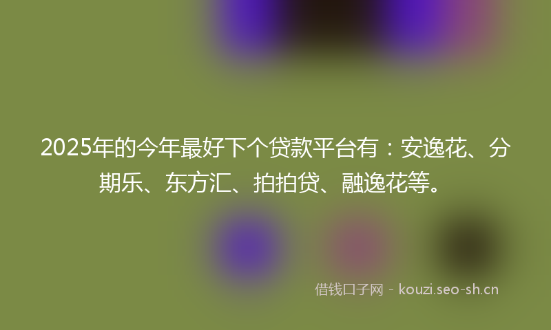 2025年的今年最好下个贷款平台有:安逸花、分期乐、东方汇、拍拍贷、融逸花等。