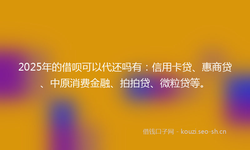 2025年的借呗可以代还吗有：信用卡贷、惠商贷、中原消费金融、拍拍贷、微粒贷等。