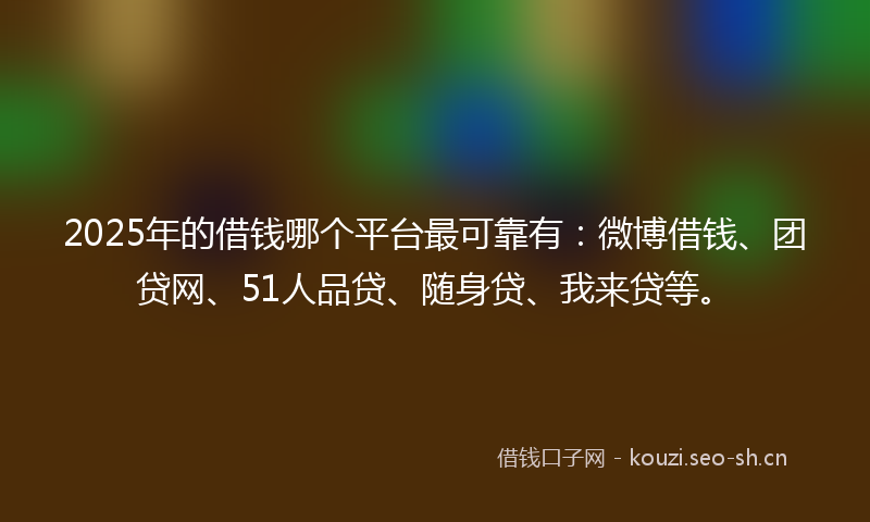 2025年的借钱哪个平台最可靠有：微博借钱、团贷网、51人品贷、随身贷、我来贷等。
