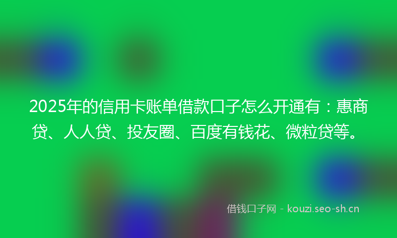 2025年的信用卡账单借款口子怎么开通有：惠商贷、人人贷、投友圈、百度有钱花、微粒贷等。
