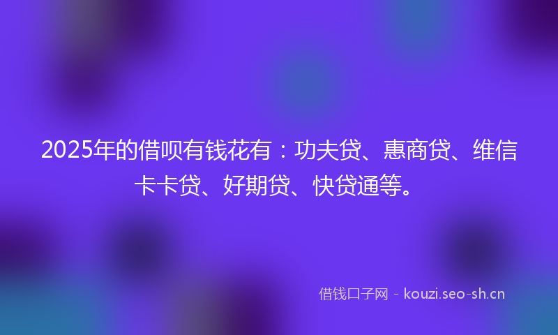 2025年的借呗有钱花有：功夫贷、惠商贷、维信卡卡贷、好期贷、快贷通等。