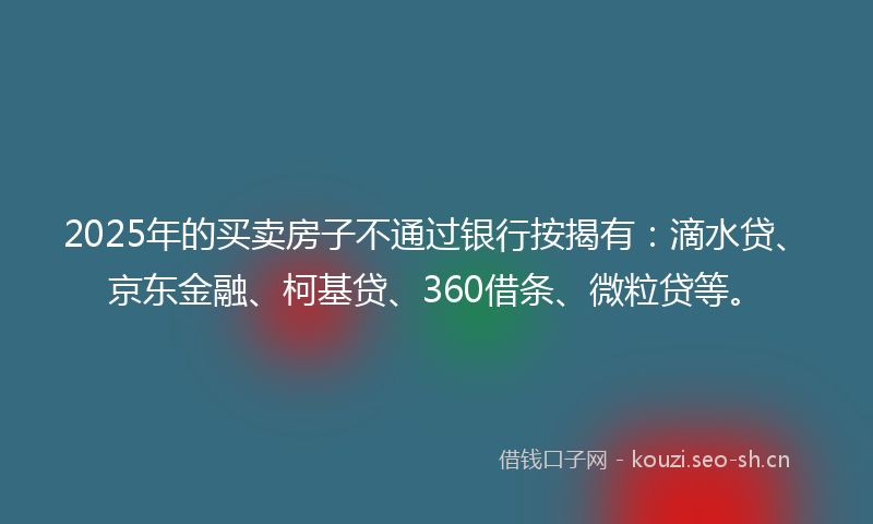 2025年的买卖房子不通过银行按揭有：滴水贷、京东金融、柯基贷、360借条、微粒贷等。