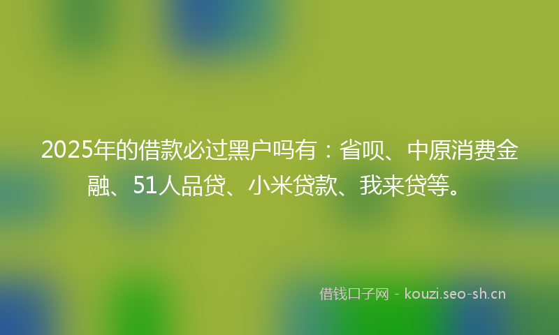 2025年的借款必过黑户吗有:省呗、中原消费金融、51人品贷、小米贷款、我来贷等。
