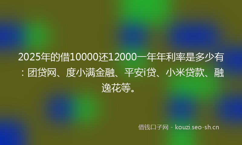 2025年的借10000还12000一年年利率是多少有：团贷网、度小满金融、平安i贷、小米贷款、融逸花等。