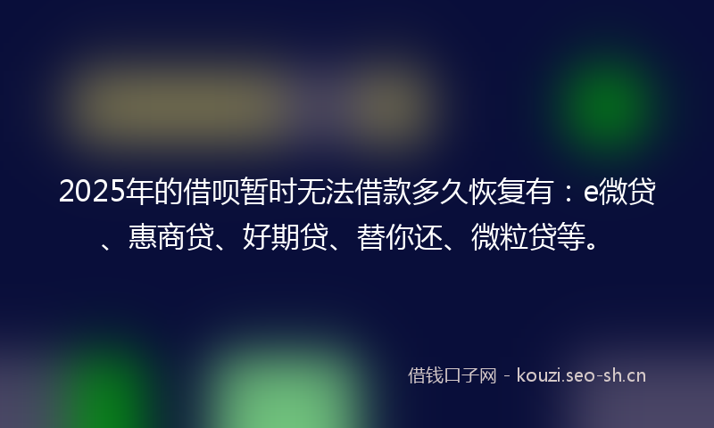 2025年的借呗暂时无法借款多久恢复有：e微贷、惠商贷、好期贷、替你还、微粒贷等。