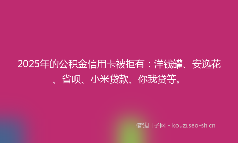 2025年的公积金信用卡被拒有：洋钱罐、安逸花、省呗、小米贷款、你我贷等。