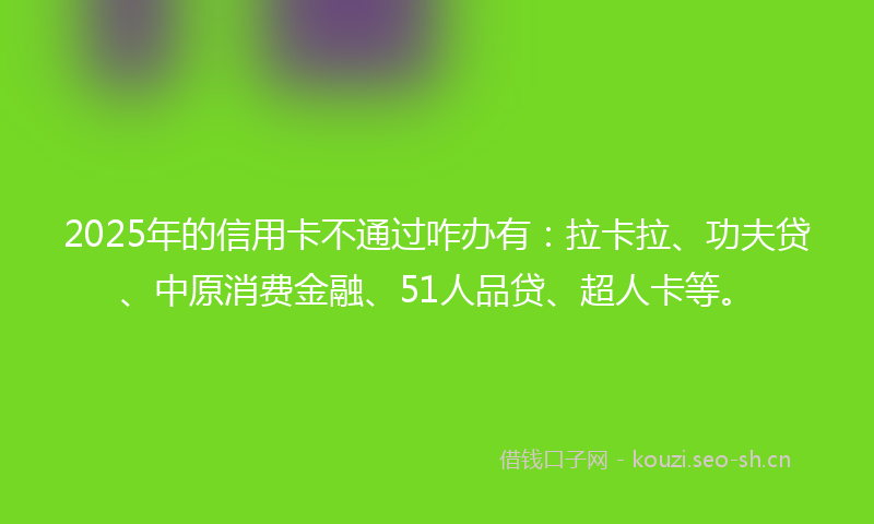 2025年的信用卡不通过咋办有：拉卡拉、功夫贷、中原消费金融、51人品贷、超人卡等。