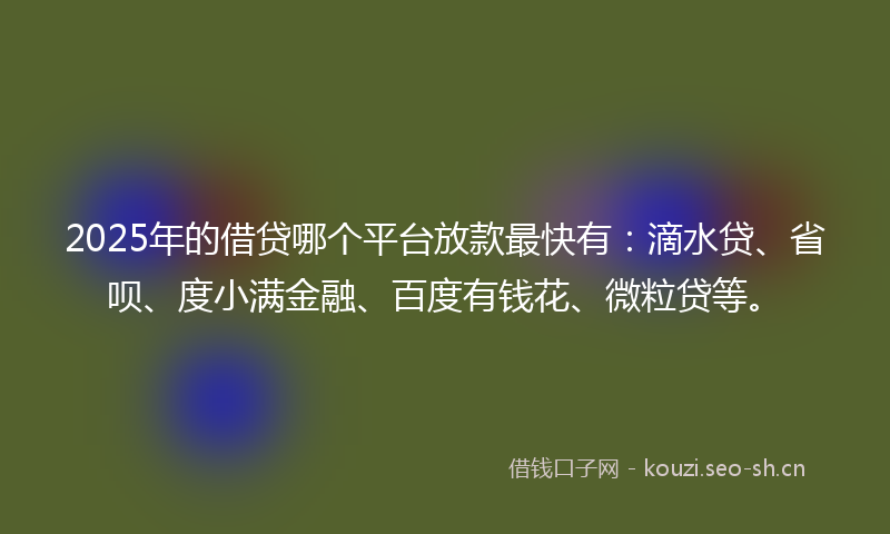 2025年的借贷哪个平台放款最快有：滴水贷、省呗、度小满金融、百度有钱花、微粒贷等。