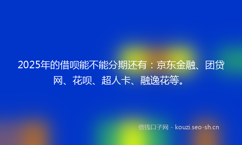 2025年的借呗能不能分期还有：京东金融、团贷网、花呗、超人卡、融逸花等。