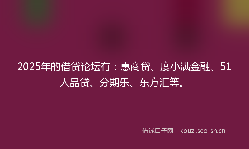 2025年的借贷论坛有：惠商贷、度小满金融、51人品贷、分期乐、东方汇等。